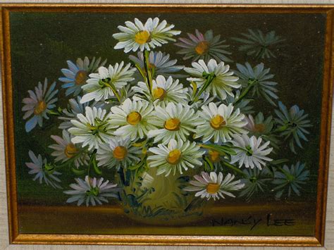 Nancy Lee Oil Painting Daisy Bouquet Of Daisies Signed Ornate 13 X 11