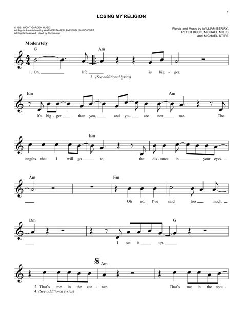 Rem Losing My Religion Sheet Music