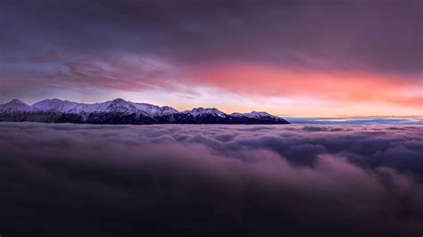 Sunset With Mountains Above Clouds Hd Wallpapers