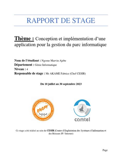Rapport De Stage Pré Ingénieur Pdf Télécommunications Informatique