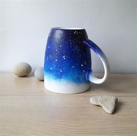 Galaxy Coffee Mug Hand Painted White Ceramic Mug Starry Night