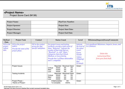 Download Project Scorecard Template2 For Free Page 2 Formtemplate