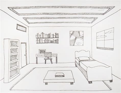 Drawing A Room Using One Point Perspective Perspective Drawing Room