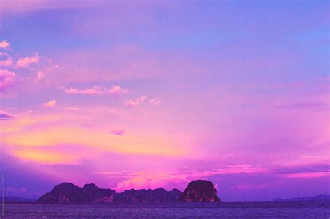 Beautiful Serene Tropical Purple Sunset Sky Over Thailands Islands