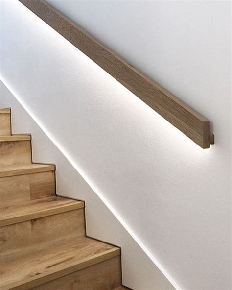 Staircase Design Solid Wood Handrail With Concealed Lighting