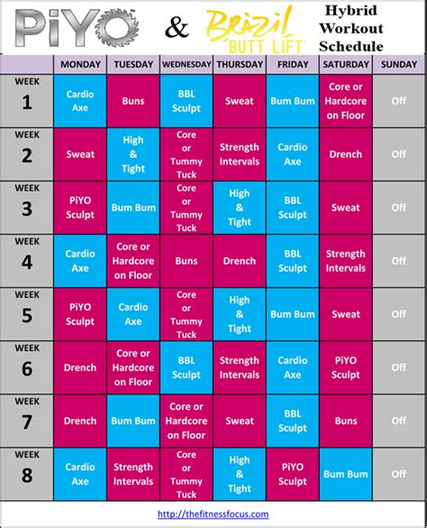 Piyo Hybrid Workout Schedules And Calendar Downloads Brazil Workout