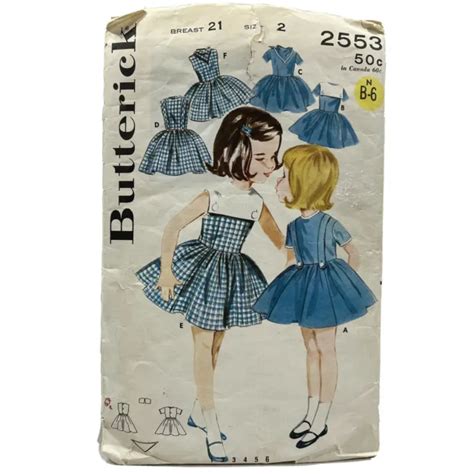 1950s Butterick Sewing Pattern 2553 Girls Dress 6 Styles Size 2 Vintage