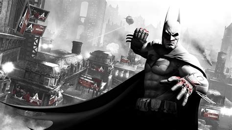 Fond D Cran Batman Arkham City Personnage Du Sang Poing Ville Maisons Noir Et Blanc