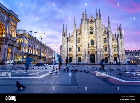 Sunrise At The Piazza Del Duomo Including The Cathedral Milan Italy