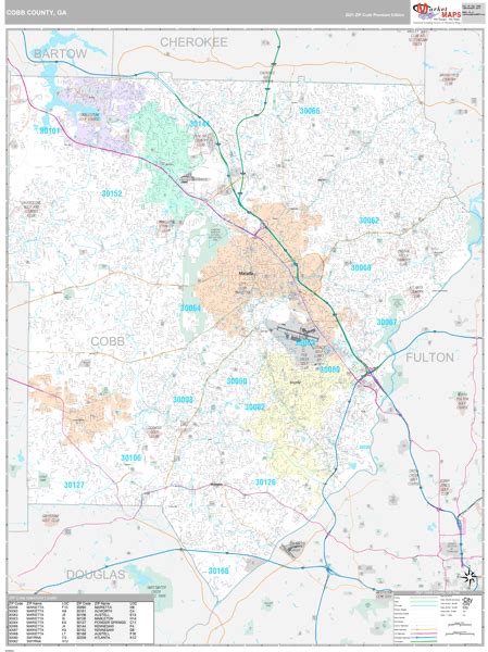Cobb County Ga Wall Map Premium Style By Marketmaps