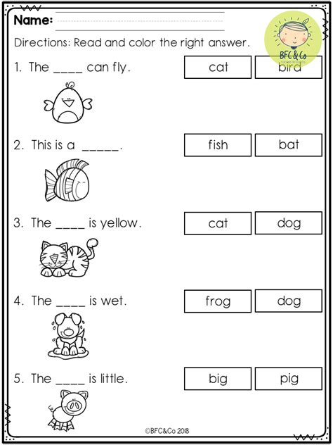 Free Kindergarten Reading Worksheets