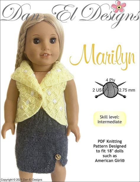 Dan El Designs Marilyn Outfit Doll Clothes Knitting Pattern 18 Inch