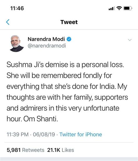sushma swaraj no more tweets pouring in from big leaders