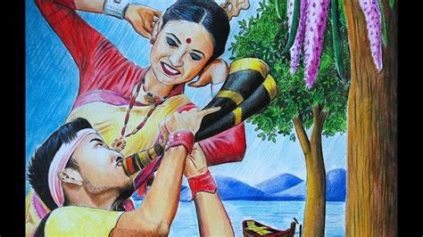 Bohag Bihu Drawing Assamese Culture Drawing Rangali Bihu Youtube