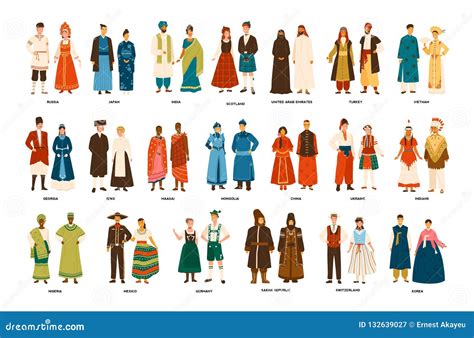 Collection Of Men And Women Dressed In Folk Costumes Of Various