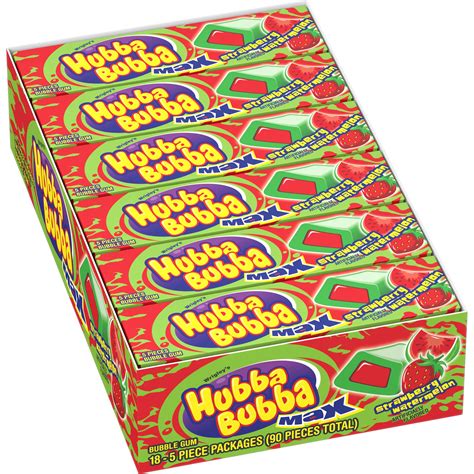 Hubba Bubba Max Strawberry Watermelon Bubble Gum 5 Piece Pack Of 18