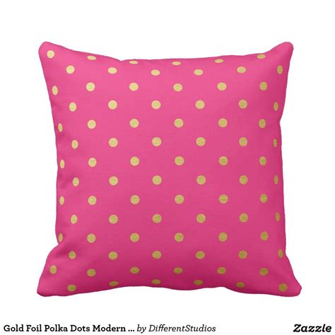 Gold Foil Polka Dots Modern Hot Pink Metallic Throw Pillow Cheap