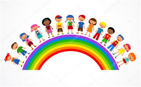 Arco Iris Con Niños Ilustración Vectorial Colorido 2023