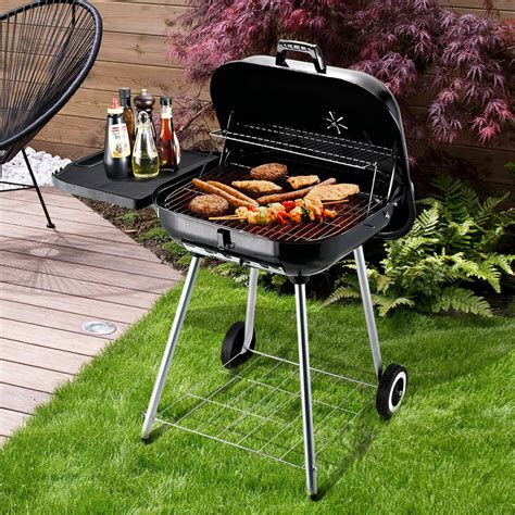 romacci 37 5 steel square portable outdoor backyard charcoal barbecue grill with lower shelf