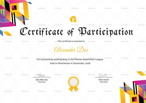 Badminton Participation Certificate Design Template In Word Psd