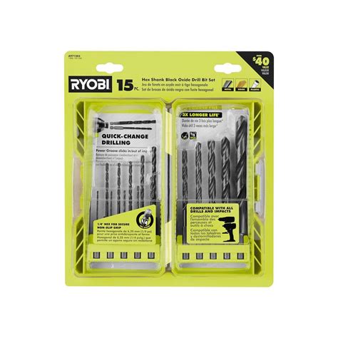 Ryobi Black Oxide Hex Shank Twist Drill Bit Set 15 Piece A971503