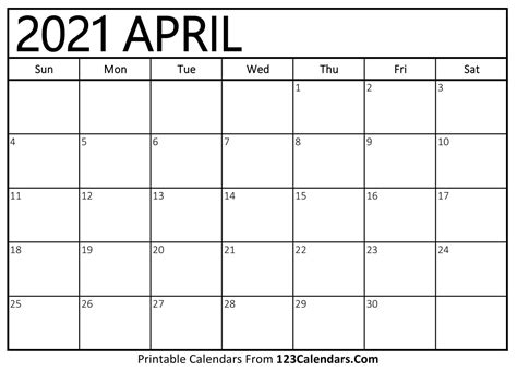 And see for each day the sunrise and sunset in april 2021 calendar. Printable April 2021 Calendar Templates | 123Calendars.com