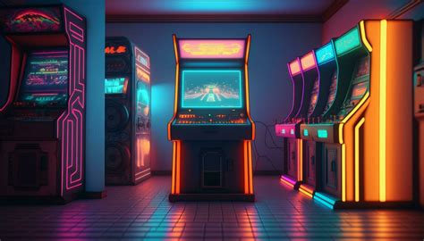 Retro Gaming Fun Old School Arcade Game In An 80s Neon Wonderland Ai