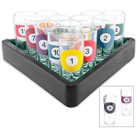 16 Piece Billiards Themed Novelty Shot Glass Bar Set With Serving Tray Glasses Ebay