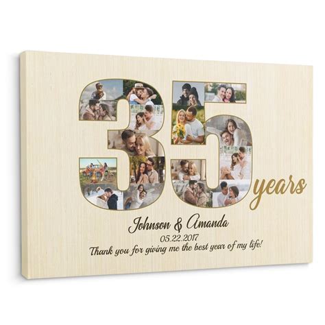 35th Wedding Anniversary Custom Photo Collage Light Wood Background