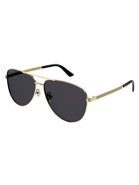 gucci vintage web 63mm pilot metal sunglasses in black for men lyst
