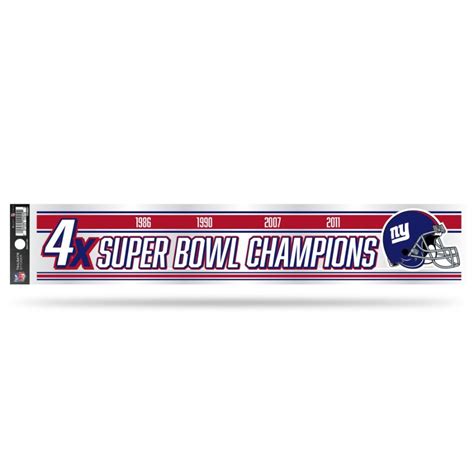 New York Giants 4 Time Super Bowl Champions 3x17 Clear Vinyl Sticker