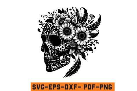 Floral Skull Head Svg Silhouette Vector Graphic By Craftabledesign