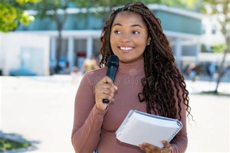 Live Broadcast Of Young African American Female Journalist Of Radio