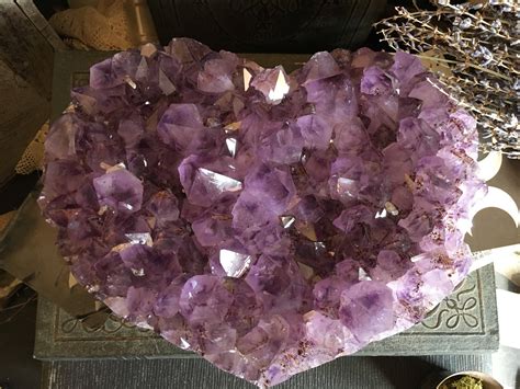 Heart Shaped Amethyst Cacoxenite Cluster Raw Crystal Geode Purple Crystal