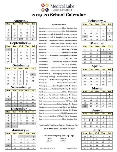 2019 20 School Year Calendar Student Parent Resources Medical