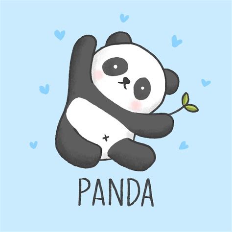 Panda Bonito Dos Desenhos Animados Mão Desenhada Estilo Vetor Premium