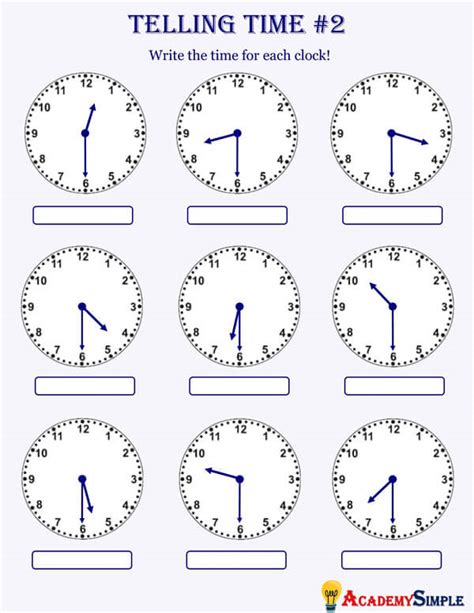 Clocks Telling The Time Worksheet 2 Academy Simple