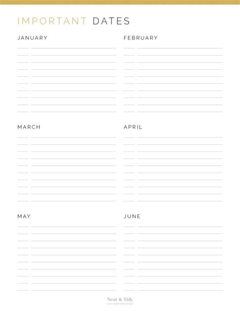 Important Dates Neat And Tidy Design