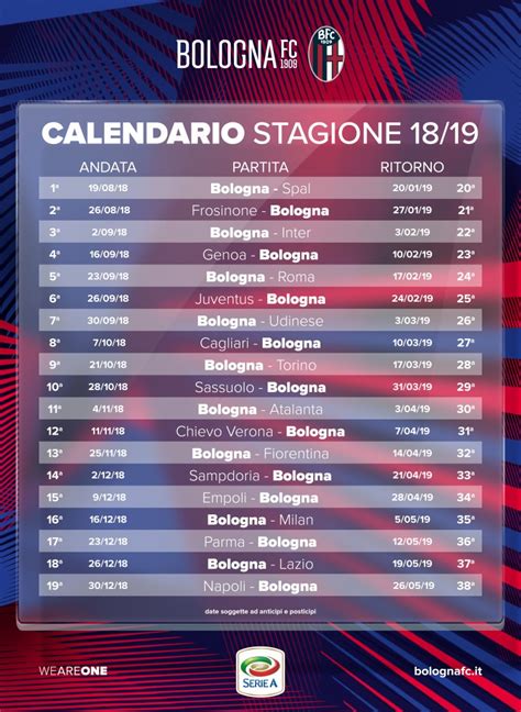 Il Calendario Della Serie A 2018 19 Bolognafc