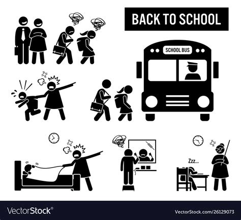 Back To School Stick Figure Pictograph Depicts Vector Image