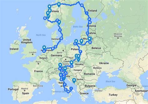 European Backpacking Trip Route