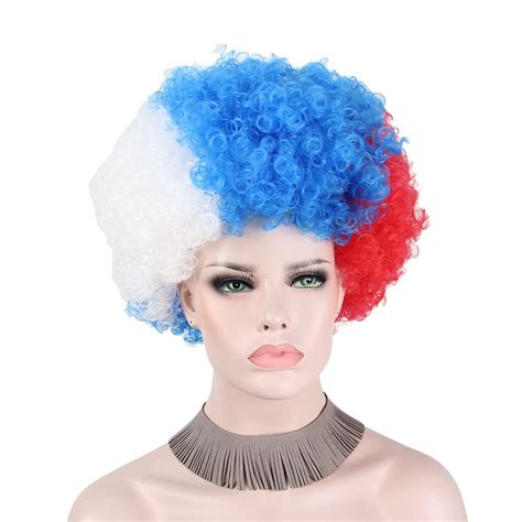 Afro Clown Cosplay Wig Fans Flag Party Football Deluxe Sports Hat Hair