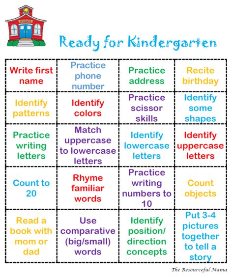 Getting Ready For Kindergarten Checklist