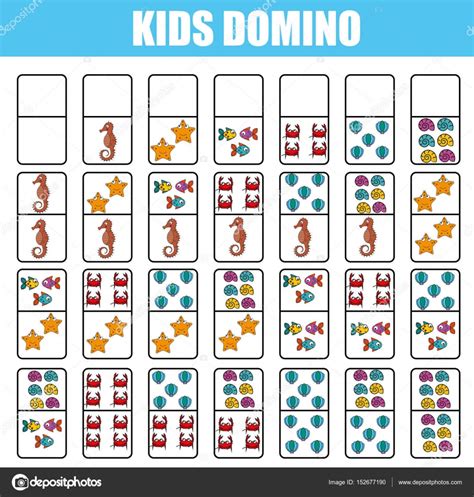 Según las reglas, que son diferentes para cada juego, pueden participar en ellos una o más personas. Domino para niños. Juego educativo de los niños. Actividad ...
