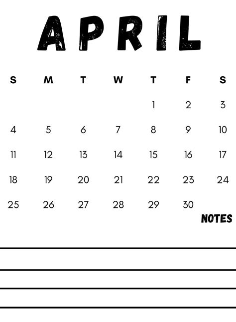 April 2021 Monthly Notes Calendar Printable Template 2021 Calendar