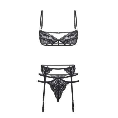 Pcs Black Sexy Women Lace Lingerie Sets Underwired Unlined Adjustable