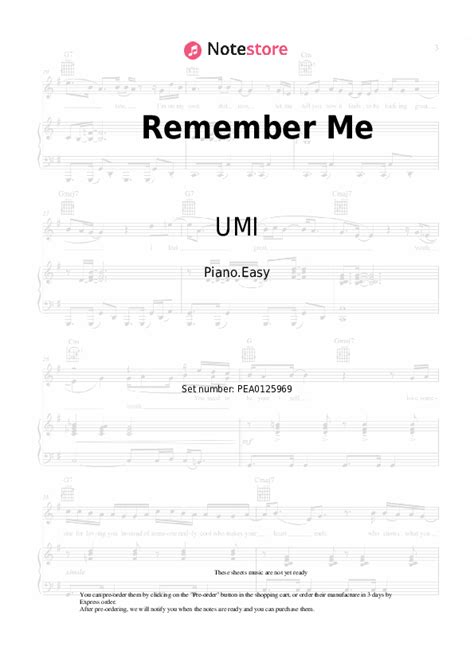 Umi Remember Me Sheet Music For Piano Download Pianoeasy Sku
