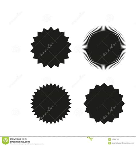 Set Of Vector Starburst Sunburst Badges Black On White Color Simple