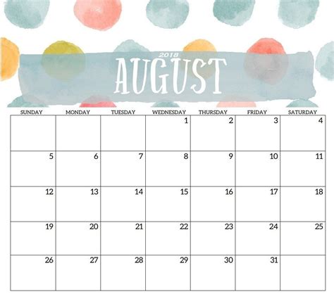 Cute August 2018 Calendar Free Printable Calendar Templates Calendar
