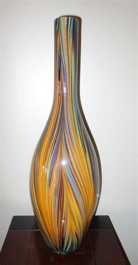 Hand Blown Studio Glass Decorative Multi Color Vase 20 Tall Studio